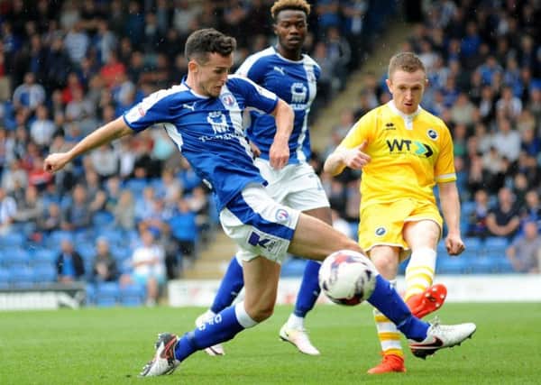 Chesterfield v Millwall.
Paul McGinn in second half action for Chesterfield.