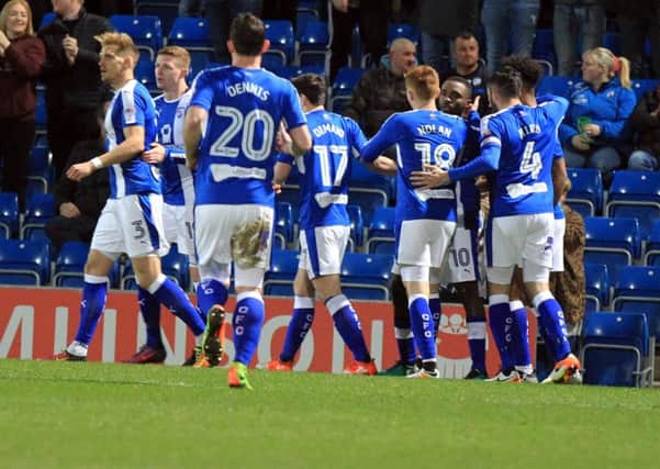 Chesterfield celebrate after scoring their first goal scored by Sylan Ebanks-Blake. Chesterfield v Peterborough - Sky Bet League One on Tuesday March 14th 2017. Picture: Chris Etchells