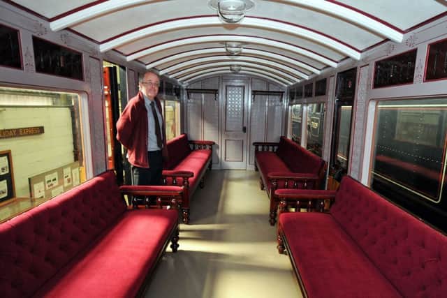 The interior of the newly restored Midland Railway family saloon which has undergone 20 years of voluntary work and can now be seen and ridden in at the Midland Railway.