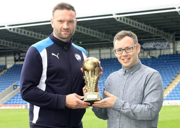 Derbyshire Times readers' Player of the Year Ian Evatt, presented with his award by Chesterfield FC writer Graham Smyth