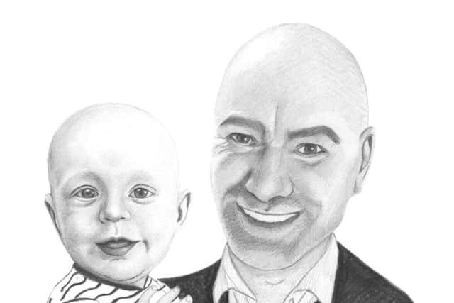 A drawing Mark's daughter has had made of her dad and her son, Elliott.
