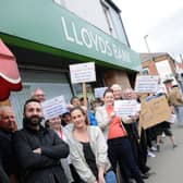 Protesters gather outside Clay Cross Lloyds. Picture: Anne Shelley.