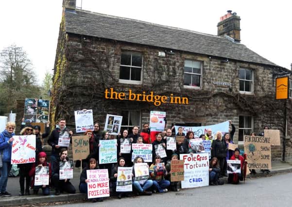Protesters outside the bridge inn.