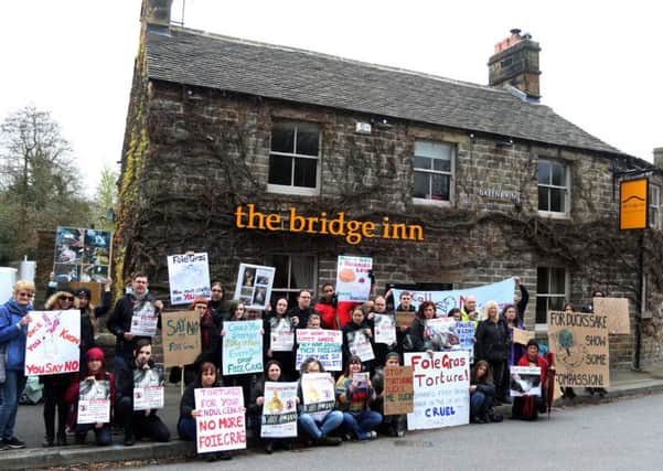 Protesters outside the bridge inn.