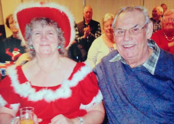 Pic From Caters News - (PICTURED: Stuart Bowdler, 74, who was killed in a road rage incident pictured with his wife, Margaret, 61. pictured in December 2016.) - The grieving widow of a man who died during a suspected road-rage incident described how he suddenly dropped to the floor following an altercation. Margaret Bowdler, 61, said she was shocked at the sudden death of her husband Stuart, after his Ford Focus collided with a motorbike. The couple had been married for 37 years and were taking a trip to their local pub the Boot and Shoe in Chesterfield, Derbyshire, when the incident happened. According to Margaret they were just turning into the pub car park when their car was involved in a bump with a Suzuki motorcycle. Retired plumber Stuart, 74, got out of the car to speak to the 30-year-old rider but an altercation occurred. SEE CATERS COPY.