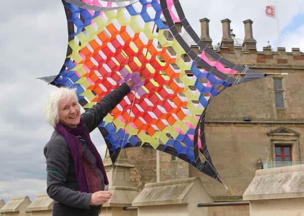 Bolsover Castle kite flying festival, Pauline Taylor of Infinite Kites who is leading the demonstrations and workshops.