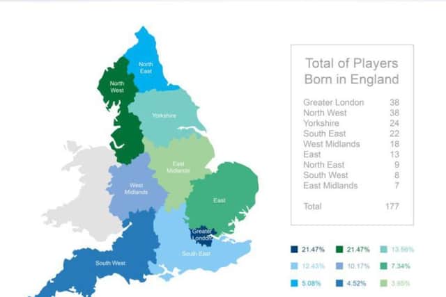 Regional Map of English Born Premier League Stars 2016/2017