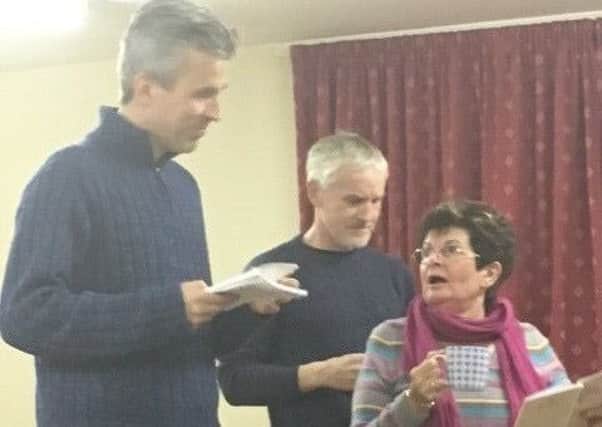 Chesterfield Theatre Company members  Simon Gordon, Nigel Timperley and Ros Hokin rehearse for The Scottish Play.