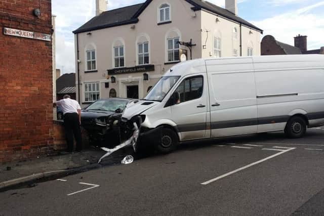 Collision on Newbold Road, Newbold, Chesterfield, at the junction with New Queen Street and Queen Street. Pictured supplied by Derbyshire Times reader.