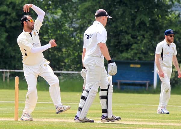 Thoresby Colliery CC 1st XI v Papplewick and Lindy CC 1st XI in the Bassetlaw & District Cricket League BDCL - IM Sports Championship. Thoresby bowler Muhammad Yasar.