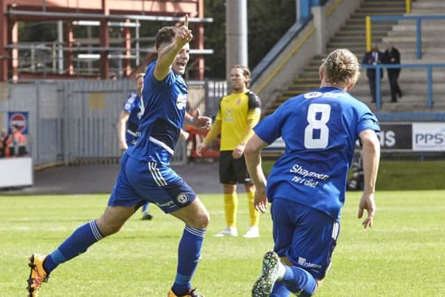 Halifax v Tamworth. Jordan Sinnott celebrates
