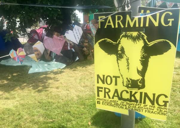 Anti-fracking protest outside drilling company PR Marriotts in Danesmoor, Derbyshire.