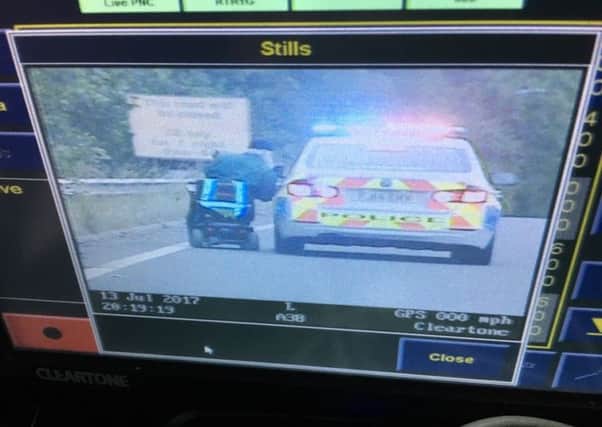 Police stopped a mobility scooter on the A38 in Derbyshire. Photo: Twitter, Derbyshire Roads Policing Unit