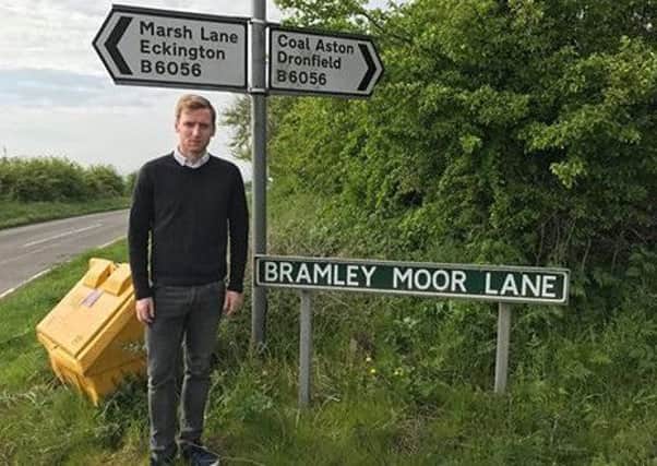 MP for North East Derbyshire, Lee Rowley, at the proposed fracking site in Marsh Lane.