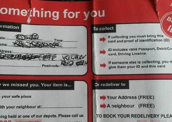 The bogus delivery cards.