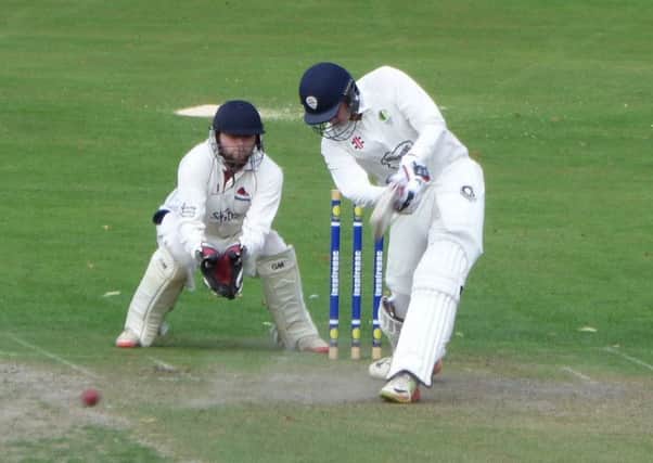 An exquisite cover drive from Matt Critchley en route to his brilliant century for Chesterfield.