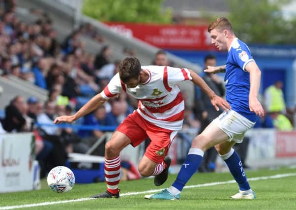 Picture by Howard Roe/AHPIX.com;Football;
Chesterfield Town v Doncaster Rovers  
29/7/2017 KO 3.00pm; ;Proact Stadium
copyright picture;Howard Roe;07973 739229

Chesterfield's Dion Donohue beats    Rovers' Matty Blair to the ball
