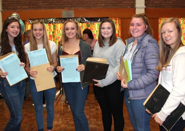 Eckington School pupils pick up their GCSE results. Natasha Carr, Tilly Simpson, Lucy Hattersley, Lauren Butler, Amy Gardiner and
Emily Nicholson.