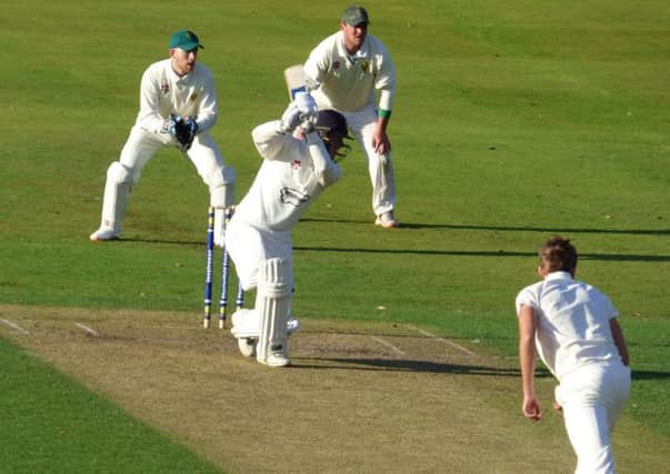 Opening batsman Ben Slater slams a boundary en route to a half-century for Chesterfield.