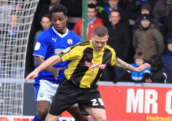 Neal Trotman keeps a close eye on Burton's Billy Kee by Tina Jenner Burton Albion v Chesterfield