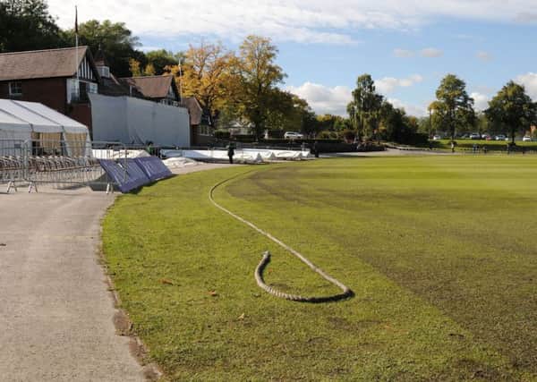 Queens Park cricket pitch which was supposed to host Derbyshire and Kent but the match was abandoned due to a wet outfield.