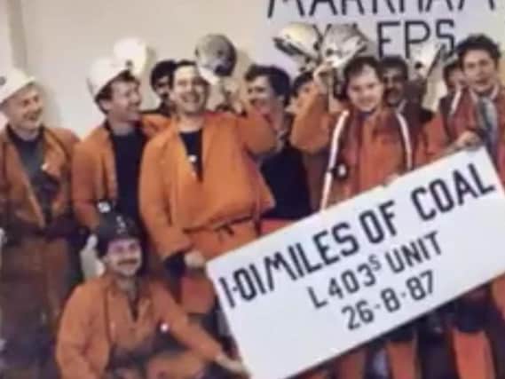 A still from the video, which features former employees at Markham Colliery.