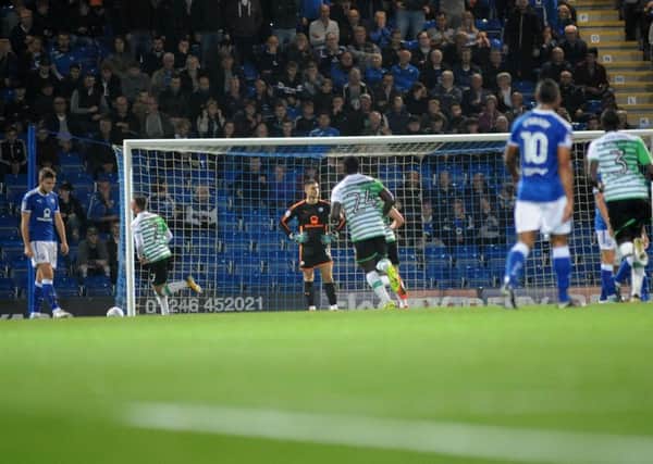 Chesterfield Town v Yeovil Town.
Joe Anyon shows frustration after Yeovil's second first half goal.