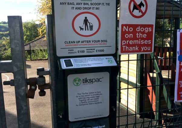 The new dog waste bag dispenser outside All Saints Infant School in Matlock.