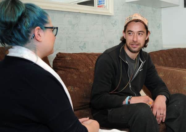 Project co-ordinator Beth Robson-Smith chats with Danny Newark during a visit back to Hope House.