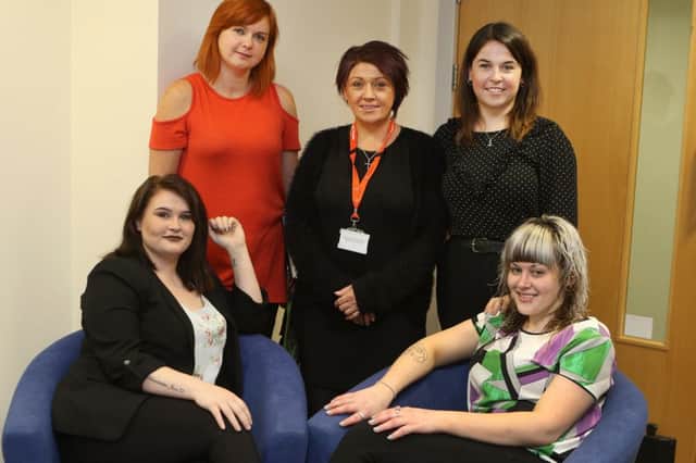 Service users Alexia Bailley and Jade-Coral McNeil with support workers Trudy Ford, Mel Hickling and Chloe Wellington