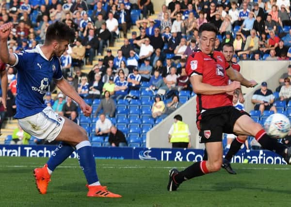 Picture Andrew Roe/AHPIX LTD, Football, EFL Sky Bet League Two, Chesterfield Town v Morecambe, Proact Stadium, 14/10/17, K.O 3pm

Chesterfield's Joe Rowley has a shot on goal

Andrew Roe>>>>>>>07826527594