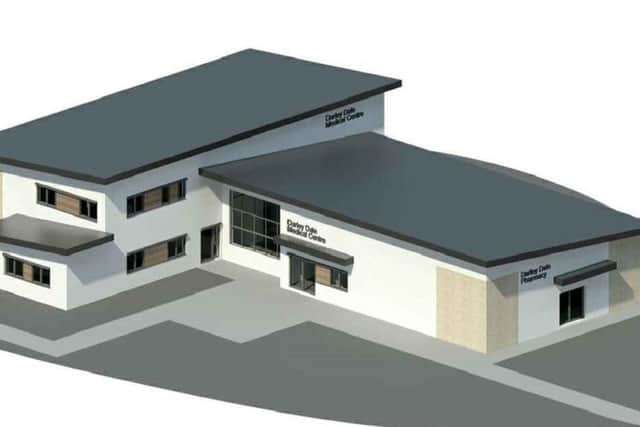 An architect's drawing of the new building.