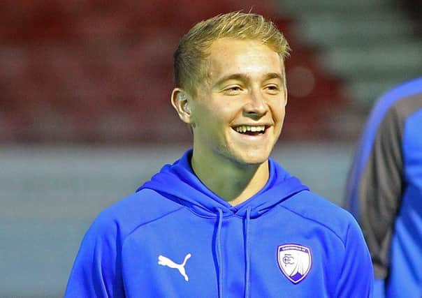 Picture by Gareth Williams/AHPIX.com; Football; Sky Bet League Two; Crawley Town v Chesterfield FC; 17/10/2017 KO 19.45; Checkatrade.com Stadium; copyright picture; Howard Roe/AHPIX.com; Louis Reed enjoys a joke as Chesterfield arrived at Crawley