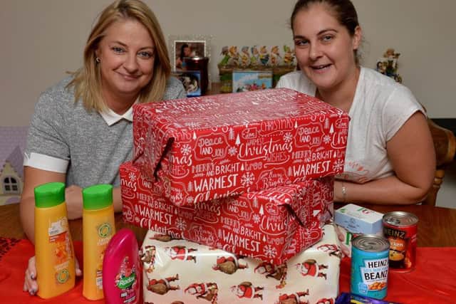 Christmas shoebox appeal fundraisers Elaine Osborne and Rebecca Hope.