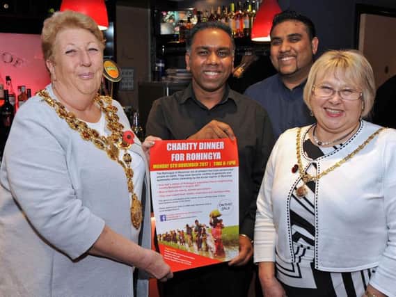 Chesterfields mayor Maureen Davenport, left, and mayoress Liz Archer join managers Mohammed Ali and Mujahid Hussain at their Chutney Spice restaurant. Picture by Anne Shelley.