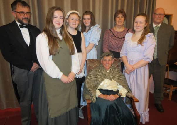 Alfreton Wesley Church cast for The Hound of the Basketballs with  the Rev Adam Wells (Grimes the butler) on the left.