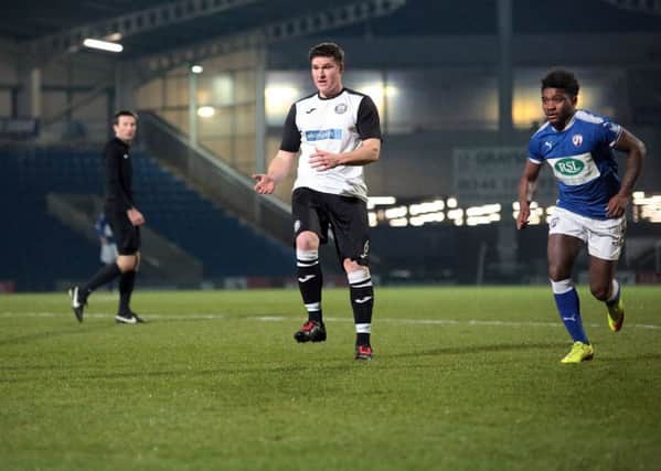 Chesterfield in action against Heanor Town in the Derbyshire Senior Cup at the Proact Stadium, Chesterfield, United Kingdom, 19th December 2017. Photo by Glenn Ashley.