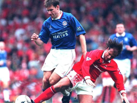 Tom Curtis in action against Middlesbrough in the 1997 FA Cup semi-final.