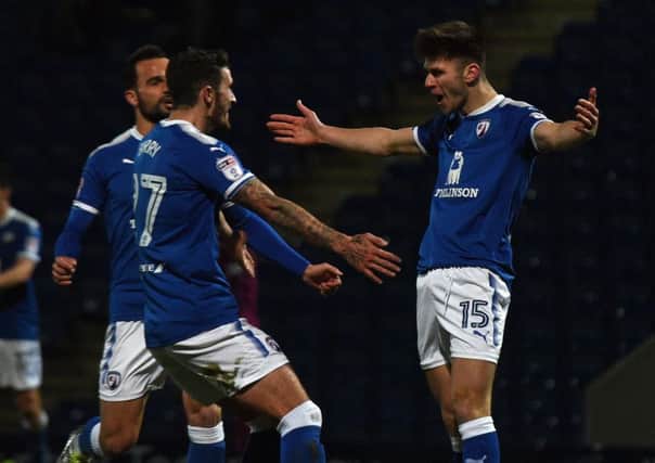Picture Andrew Roe/AHPIX LTD, Football, Checkatrade Trophy Group Stage, Chesterfield v Manchester City U21's, Proact Stadium, 29/11/17, K.O 7pm

Chesterfield's Joe Rowley celebrates his goal with Bradley Barry

Andrew Roe>>>>>>>07826527594