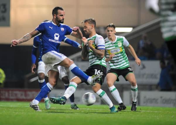 Chesterfield Town v Yeovil Town.
Robbie Weir pulls one back in the second half.