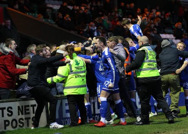 Picture by Gareth Williams/AHPIX.com; Football; Sky Bet League Two; Yeovil Town v Chesterfield FC; 20/01/2018 KO 15.00; Huish Park; copyright picture; Howard Roe/AHPIX.com; Joyful scenes as players and fans celebrated Krystian Dennis' winner at Yeovil