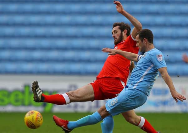 Picture by Gareth Williams/AHPIX.com; Football; Sky Bet League Two; Coventry City v Chesterfield FC; 01/01/2018 KO 15.00; Ricoh Arena; copyright picture; Howard Roe/AHPIX.com; Jak McCourt closes down Michael Doyle