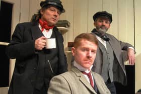 John Goodrum, Chris Sheridan and David Gilbrook in The Signalman at Chesterfield's Pomegranate Theatre. Photo by Karen Henson.