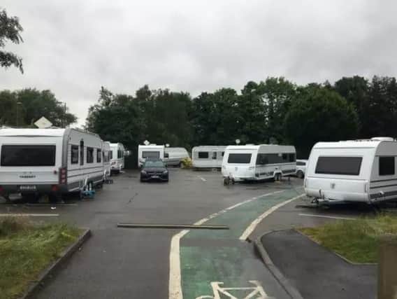 A group of travellers at Chesterfield's Queen's Park north car park last summer.