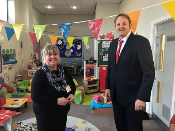 MP Toby Perkins Toby Perkins with Cathy Walker, manager of the Treasures nursery in Staveley.