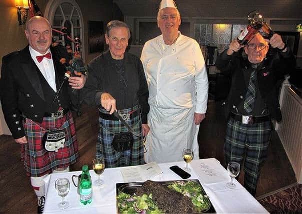 Chesterfield Rotary Club Burns Night celebration. Pictured are Pipe Major Tom Varley, Burns Night organiser Jim Savage, Olde House manager Gerrard Wood, whisky guardian Jim Haggarty.