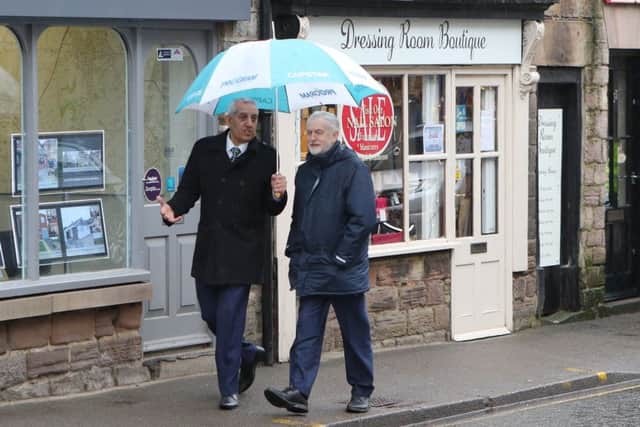 Jeremy Corbyn and Police and Crime Commissioner Hardyal Dhindsa on their walk through Belper.