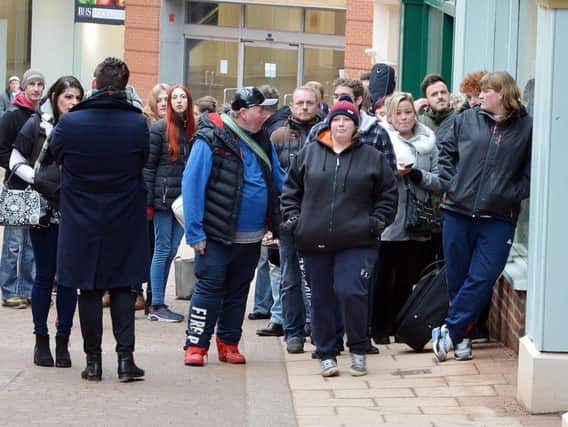 Hopefuls lined up outside Vicar Lane Shopping Centre as they waited to perform for the X Factor team.