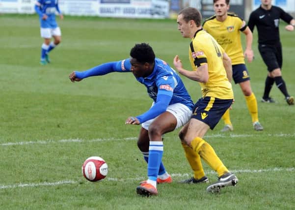 Matlock Town v Nantwich Town. Ricky German in first half action.