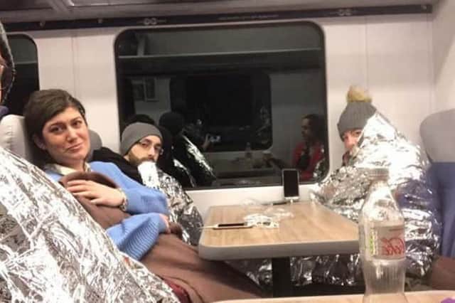 Alfie Robinson and other passengers on board the stranded train (photo: Alfie Robinson)